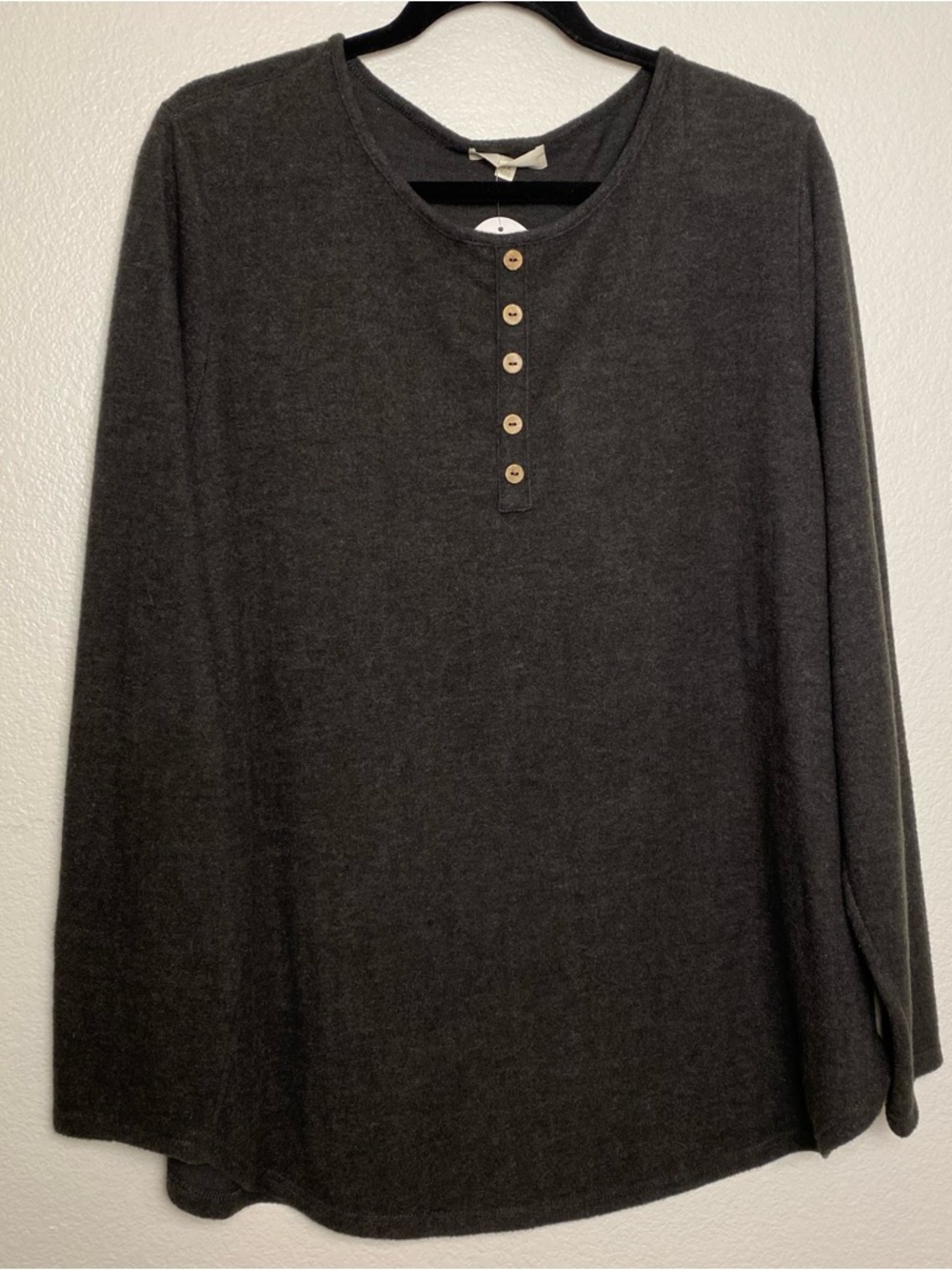 NWT Perfect Peach Dark Gray Henley Long Sleeve Top 2X | Stretch Knit Tunic Shirt